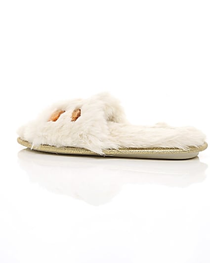 360 degree animation of product Cream faux fur embellished mules frame-20