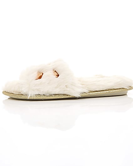 360 degree animation of product Cream faux fur embellished mules frame-22