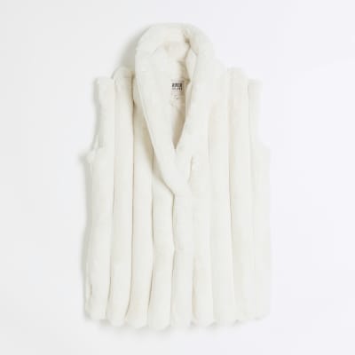 Cream faux fur gilet River Island