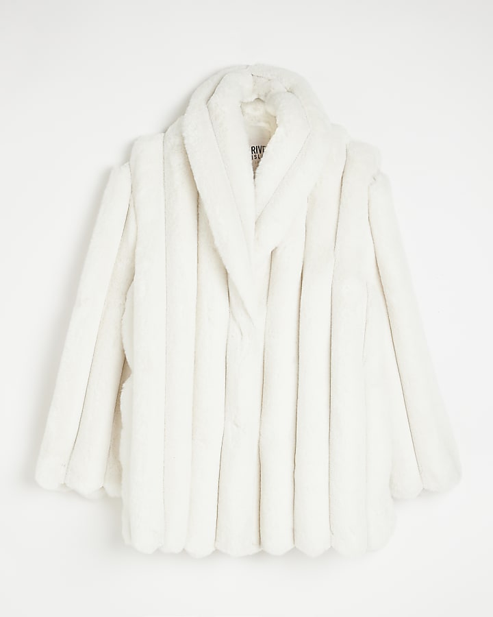 Cream faux fur panelled coat