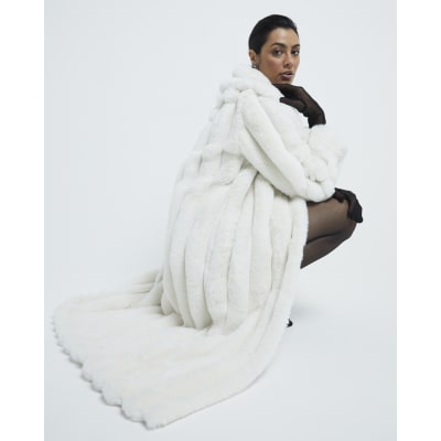 River island cream faux fur coat on sale