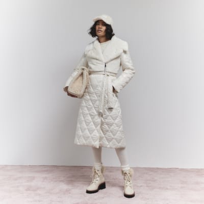 Clothing New Look Longline Quilted Puffer Coat In Cream Long