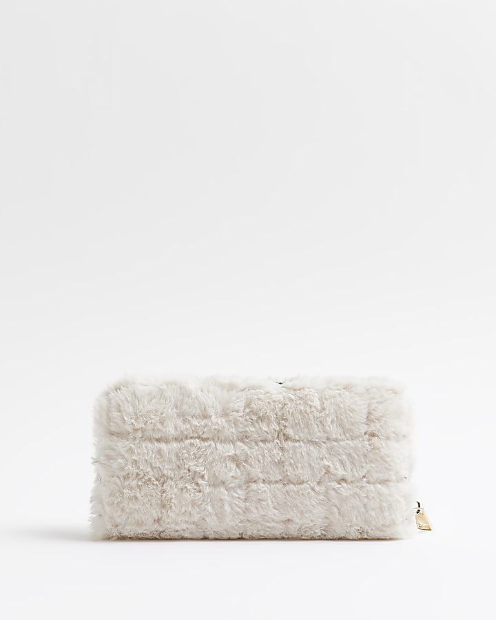 Cream faux fur quilted purse