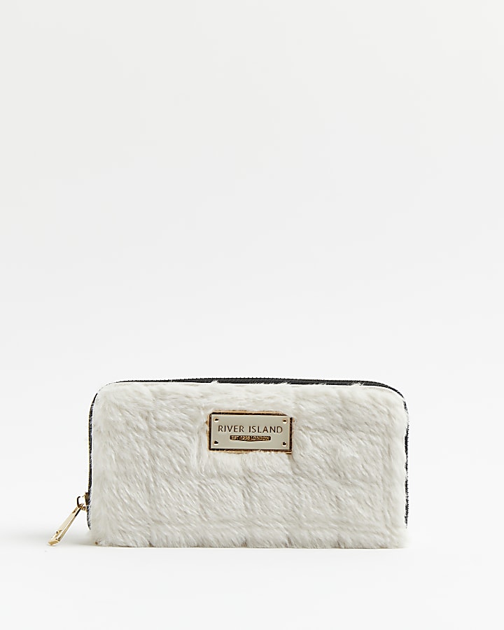 Cream faux fur quilted purse