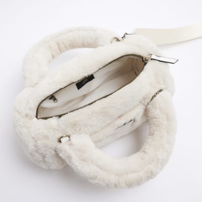 Cream faux fur shoulder bag River Island