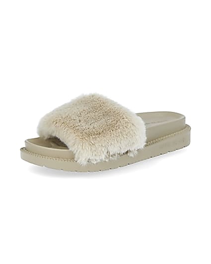 360 degree animation of product Cream faux fur sliders frame-1