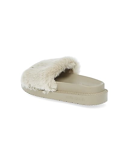 360 degree animation of product Cream faux fur sliders frame-6