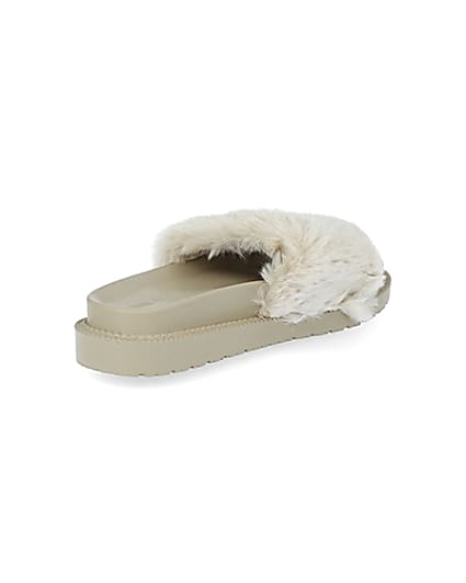 360 degree animation of product Cream faux fur sliders frame-12