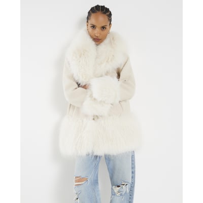 Cream Faux Fur Swing Coat