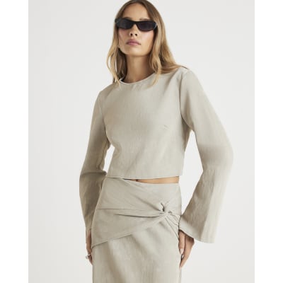 Cream Faux Leather Hammered Top