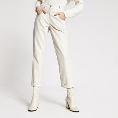 beige leather trousers