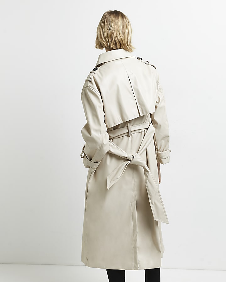 Cream faux leather oversized trench coat