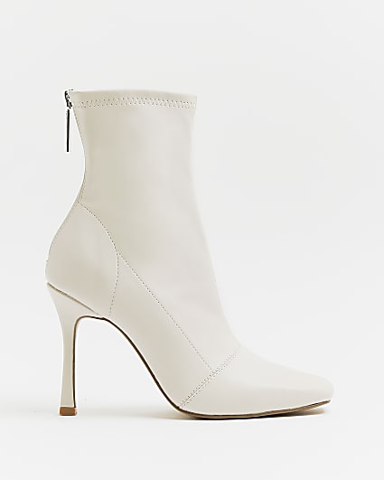Cream faux leather sock boots