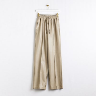 Cream faux Leather straight leg Trouser | River Island