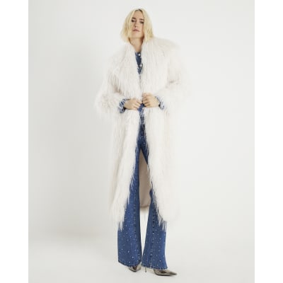 Cream Faux Shaggy Fur Maxi Coat | River Island