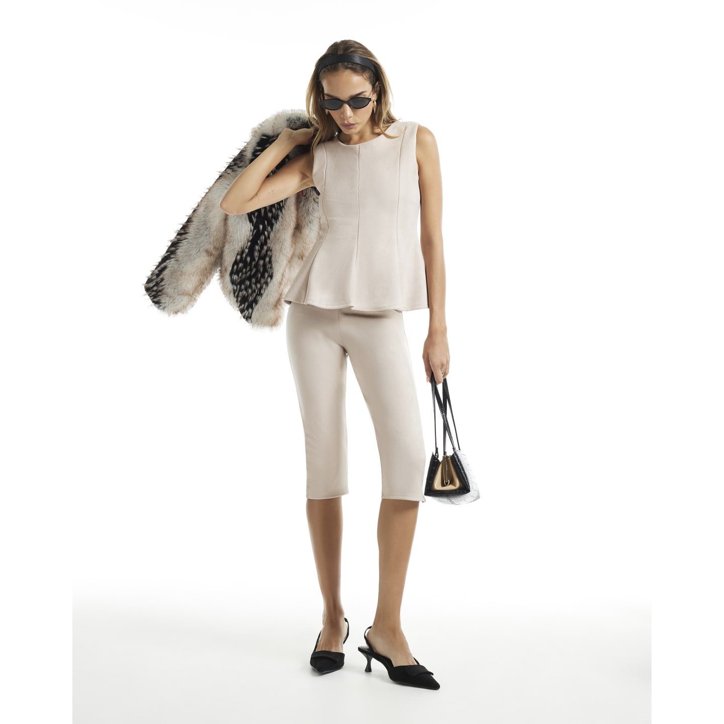 River Island Cream Faux Suede Sleeveless Peplum Top — photo 1 of 1
