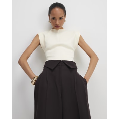 Cream Fitted Knit Sleeveless Top