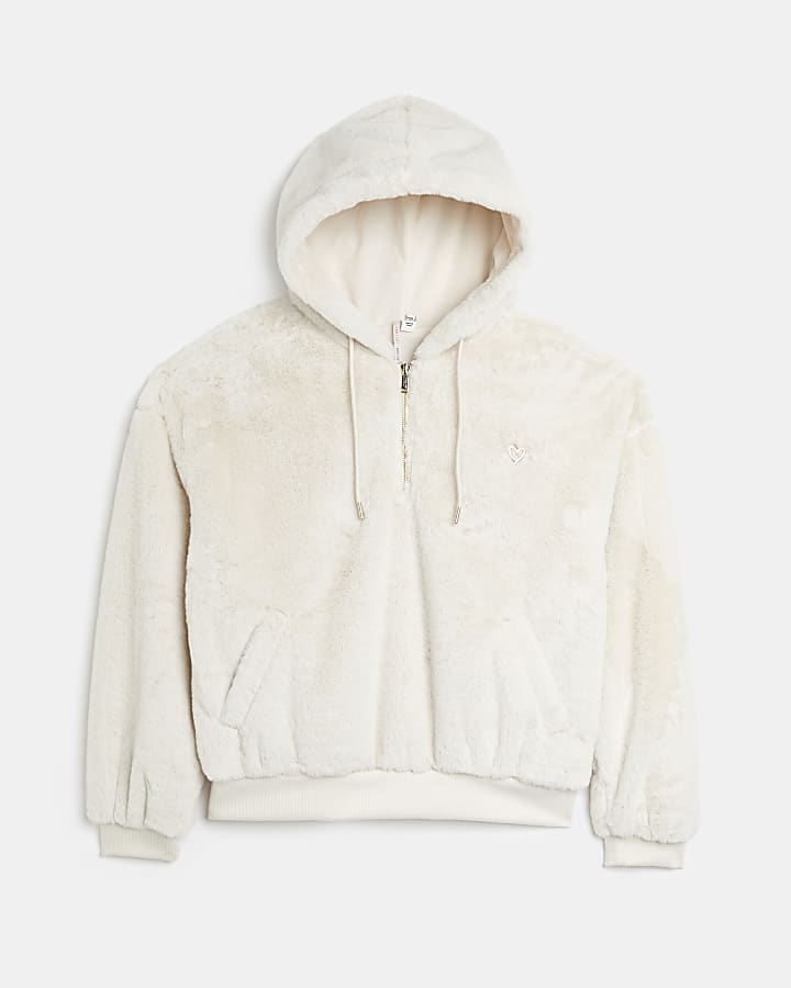 Cream fleece long sleeve hoodie