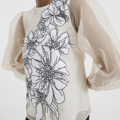 Cream Floral Applique Blouse