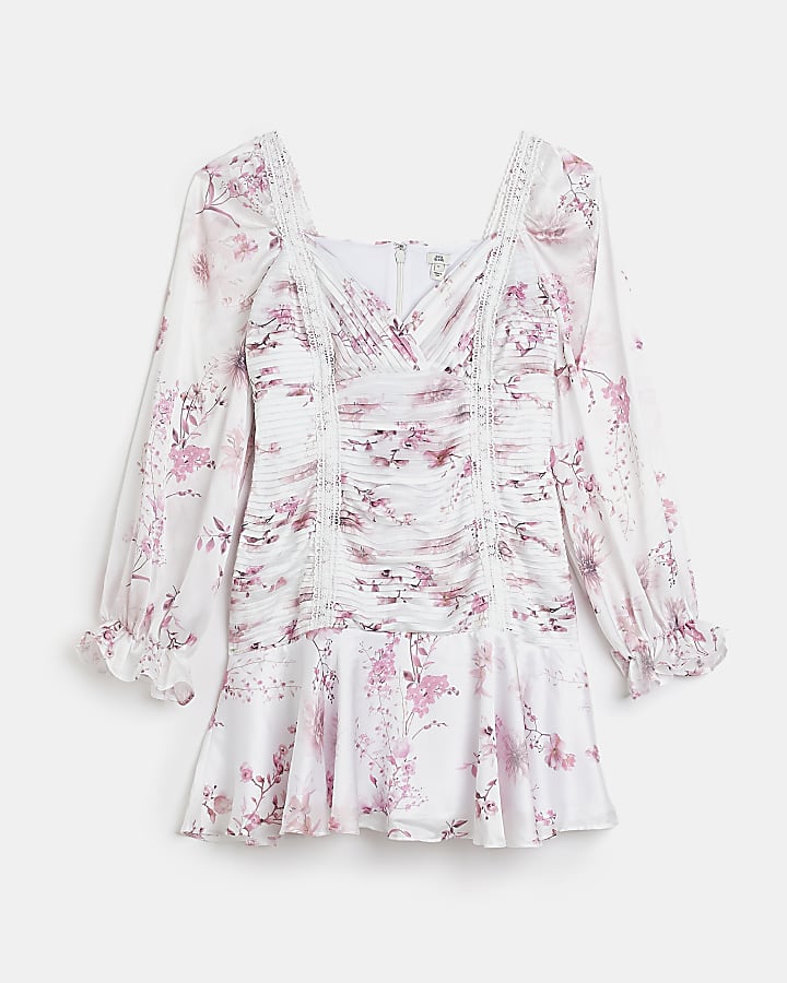 Cream floral bodycon mini dress