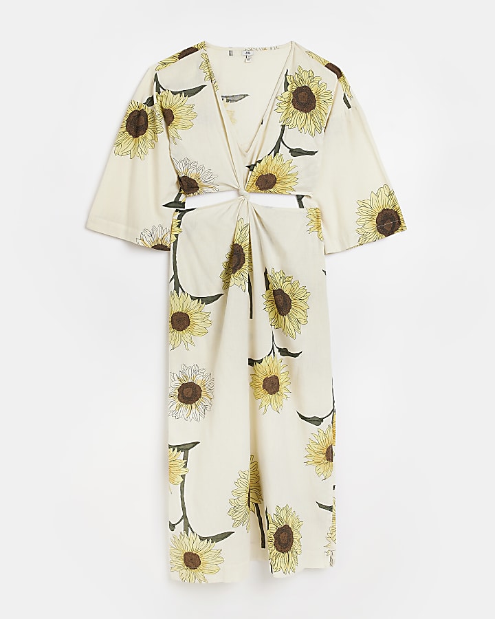 Cream floral cut out kimono midi dress