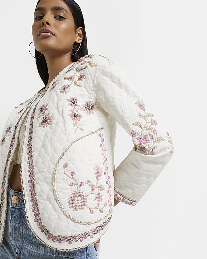 Cream floral embroidered jacket