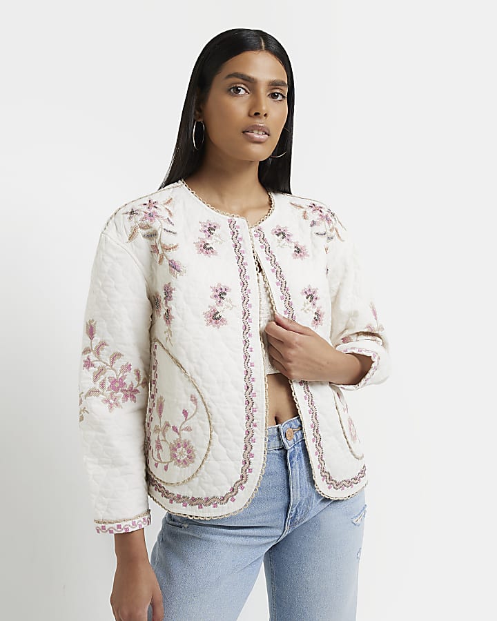 Cream floral embroidered jacket