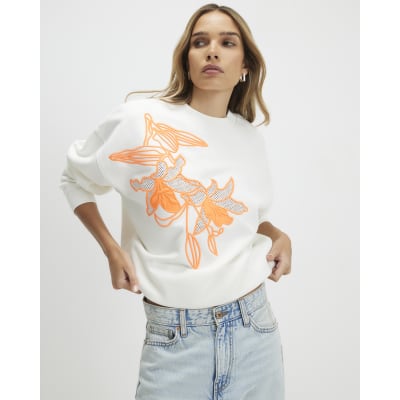 Cream Floral Embroidered Sweatshirt