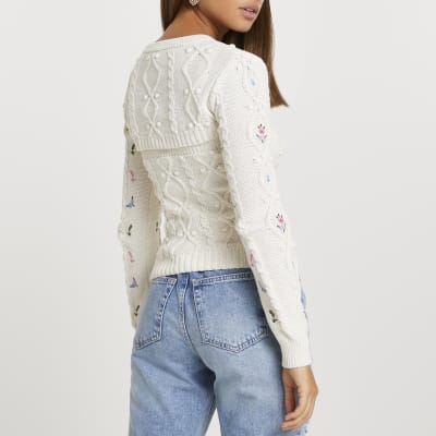 Cream floral embroidery 2 in 1 jumper