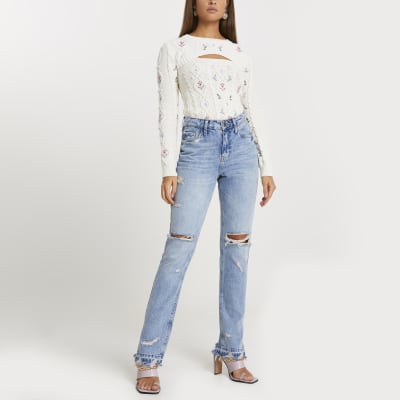 Cream floral embroidery 2 in 1 jumper