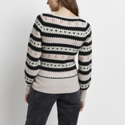 Cream floral fairisle maternity jumper