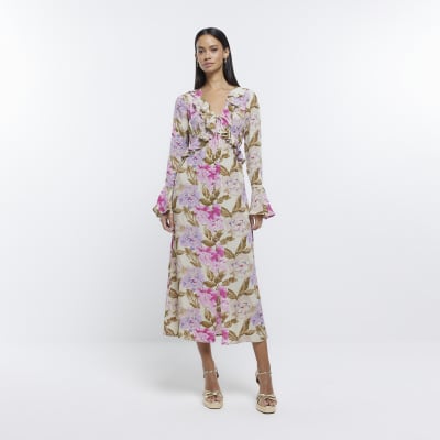 River island purple 2025 floral frill maxi dress