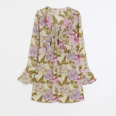 Cream floral frill swing mini dress