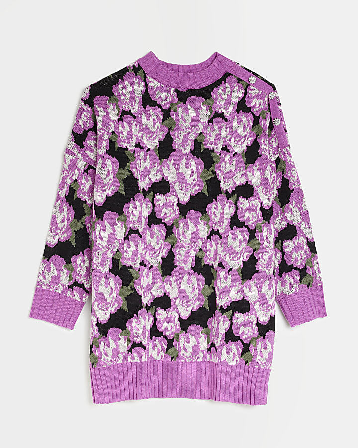 Cream floral knit jumper mini dress