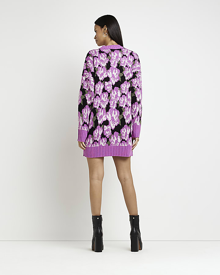 Cream floral knit jumper mini dress