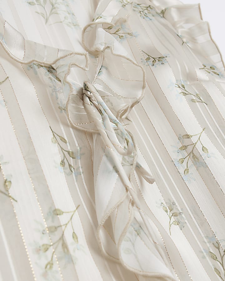 Cream floral long sleeve blouse