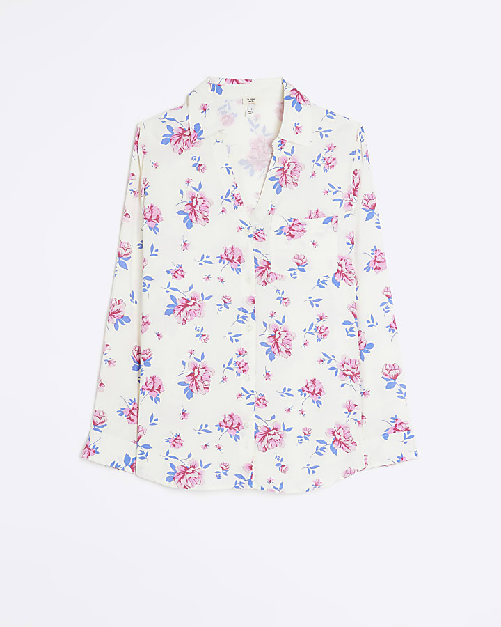 Cream floral long sleeve shirt