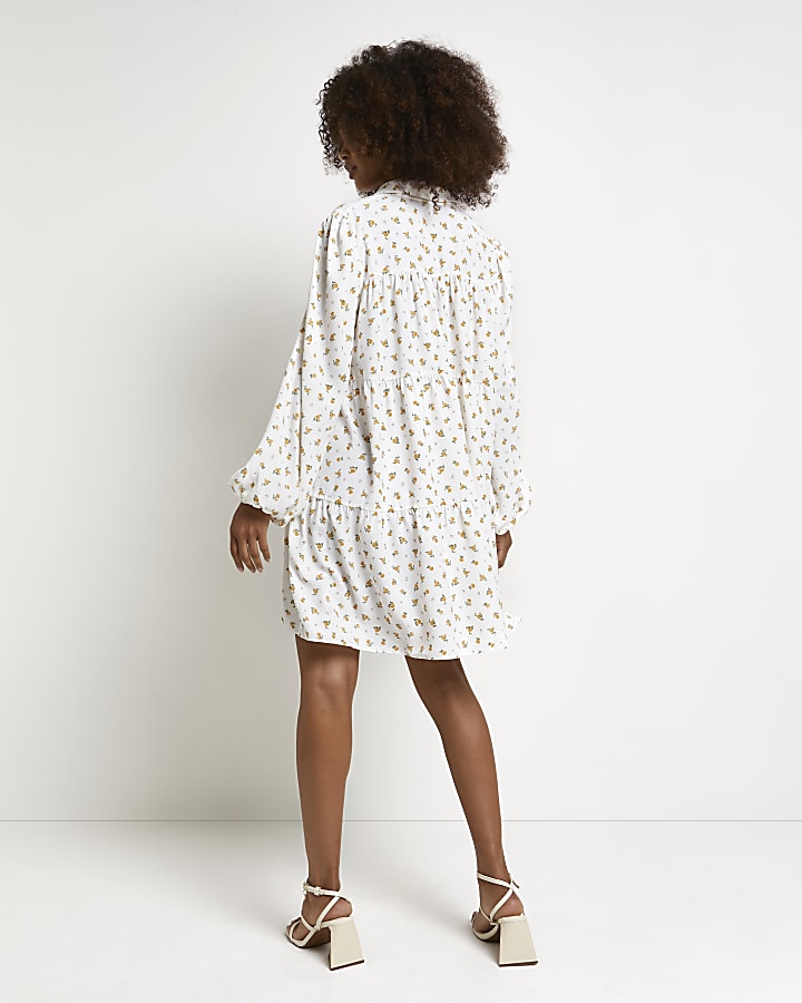 Cream floral mini shirt dress