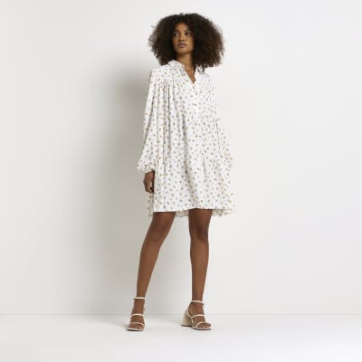 Cream floral mini shirt dress
