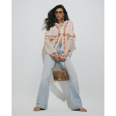 Floral Print Cape Detail Top