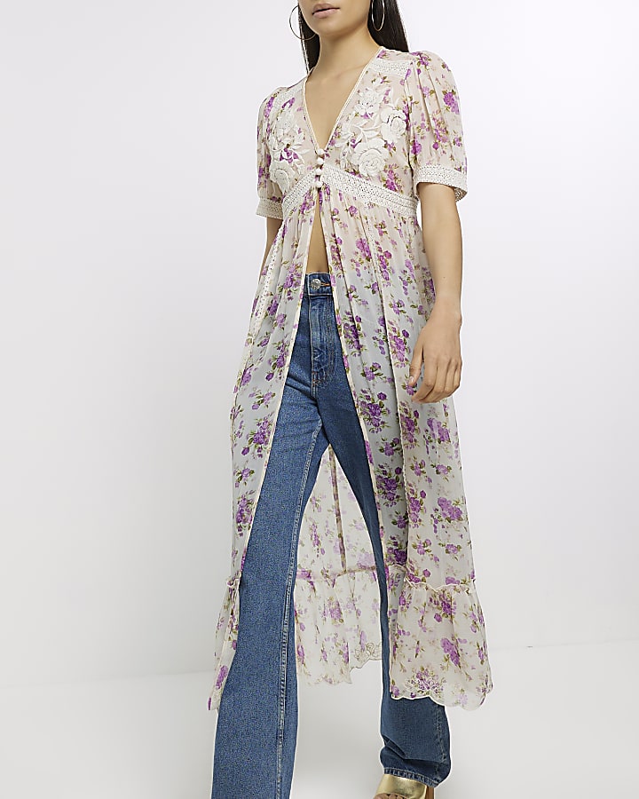 Cream floral print cover up