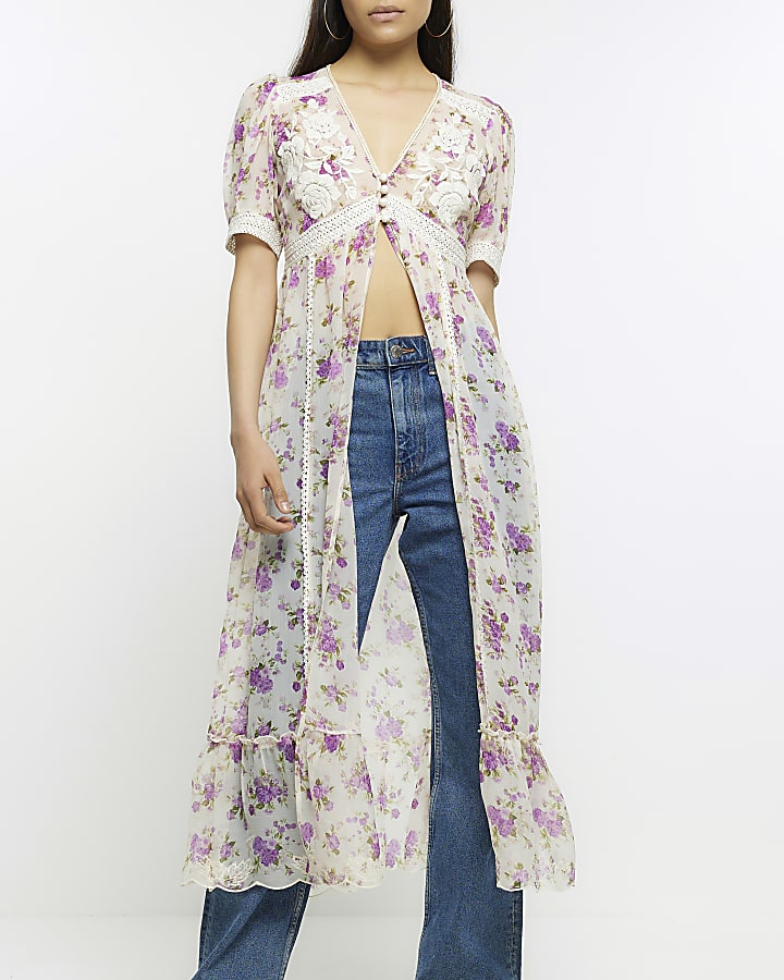 Cream floral print cover up
