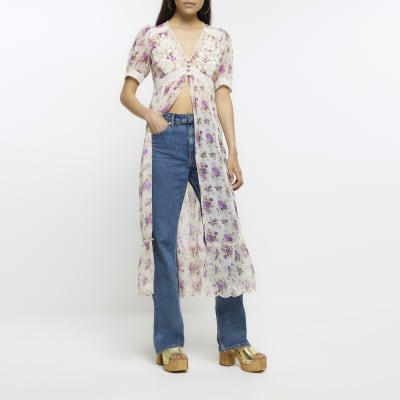 Cream floral print cover up
