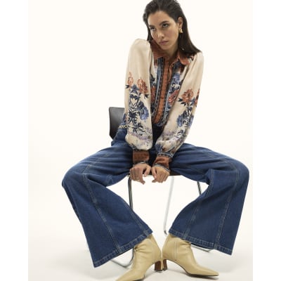 Cream Floral Print Long Sleeve Shirt