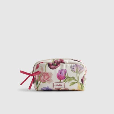 Cream Floral Print Makeup Bag