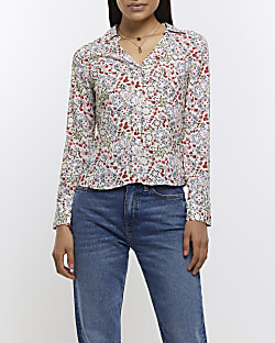 Cream floral print shirt