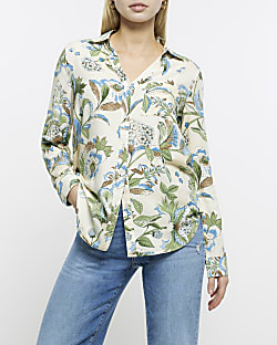 Cream floral print shirt