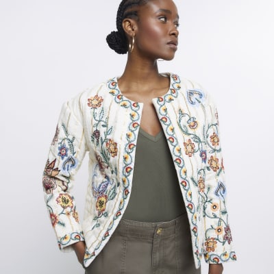 Cream Floral Quilted Jacket | River Island