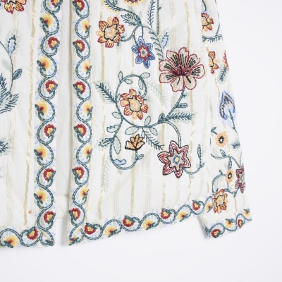 Cream Floral Quilted Jacket River Island