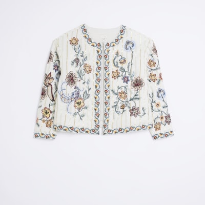 Cream Floral Quilted Jacket